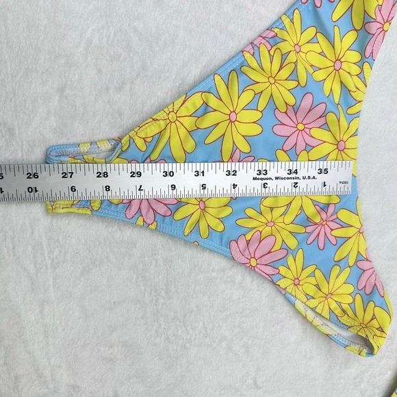 Shien Bikinx Bikini Swimsuit XS Blue Yellow Floral High Cut Cheeky Beach Summer - Picture 10 of 11